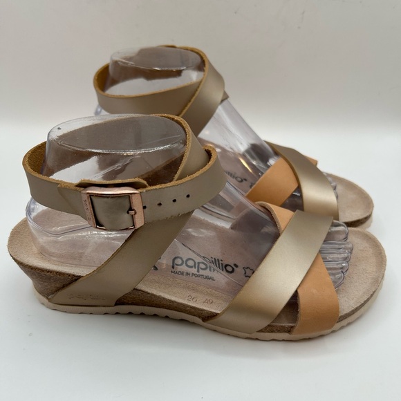 NEW Papillio by Birkenstock LOLA Leather Frosted Metallic Tan Gold  Sandal 39 - Picture 5 of 14